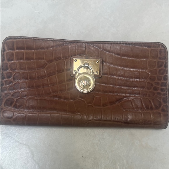 Michael Kors Handbags - Michael Kors Brown Croc-Embossed Wallet with Gold Accents